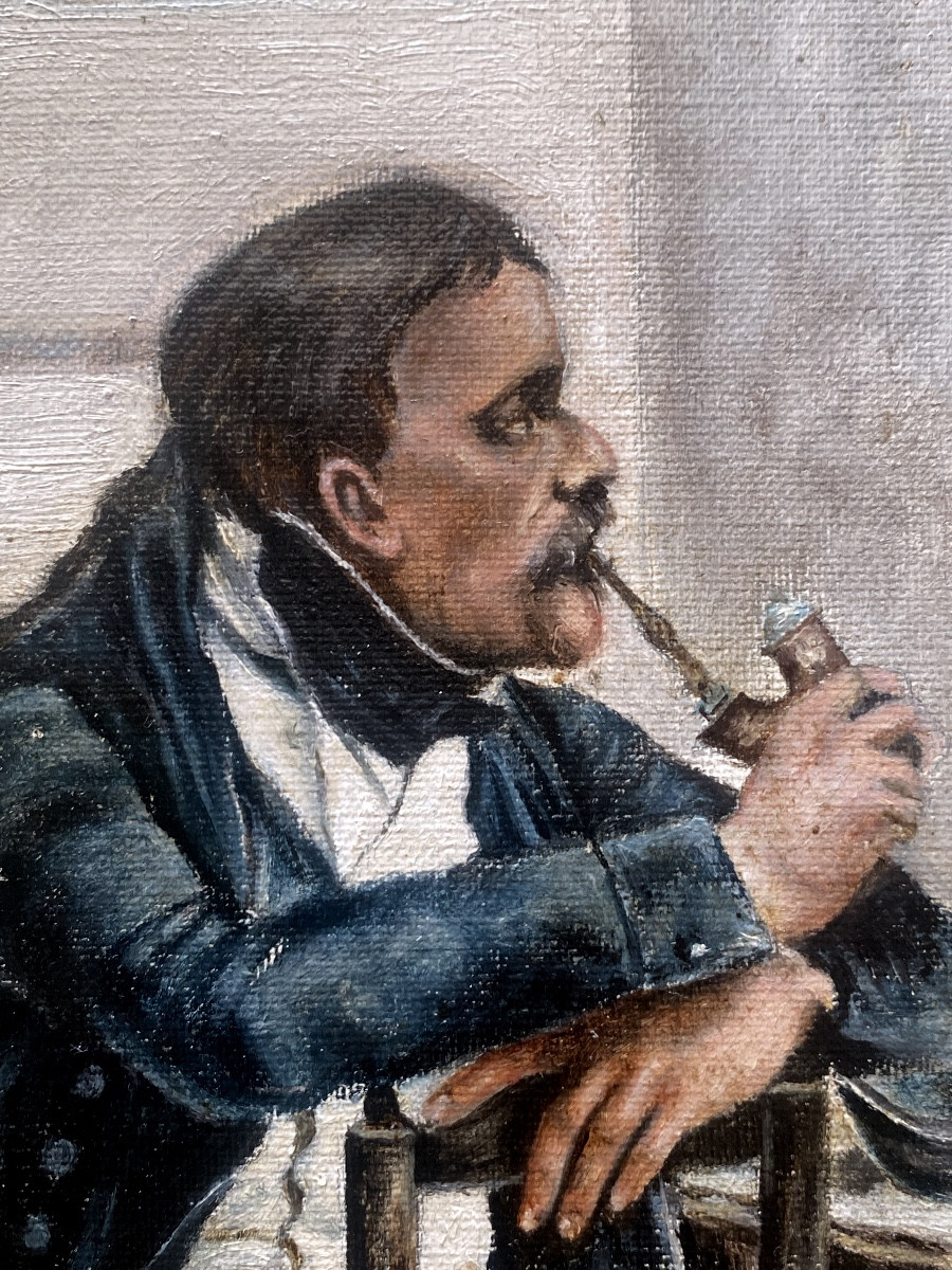 Huile sur toile , Soldat du 1er Empire , fin 19eme -photo-4