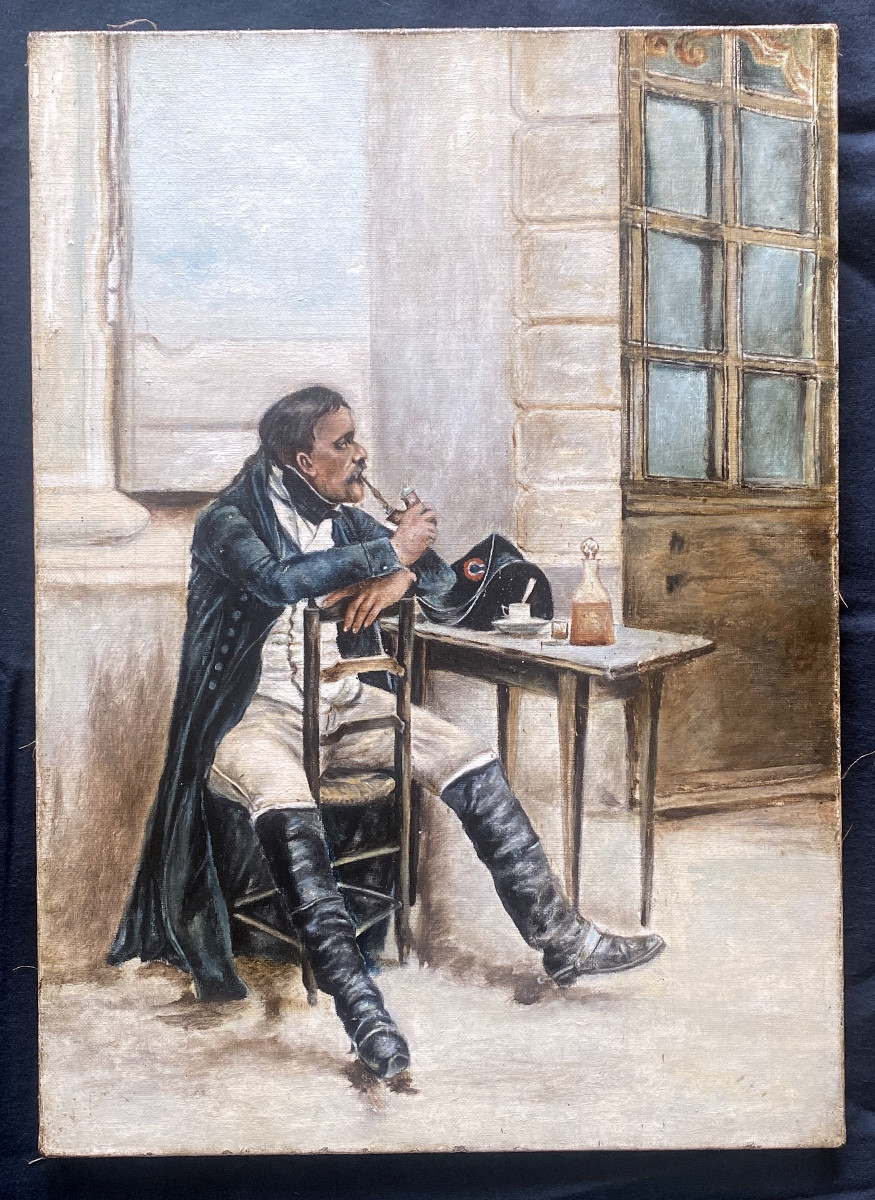 Huile sur toile , Soldat du 1er Empire , fin 19eme 