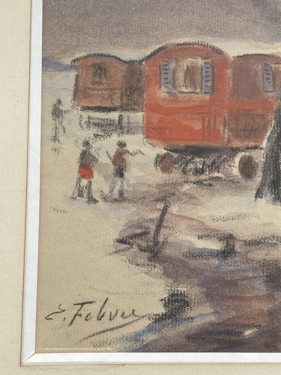 Watercolor Enhanced With Pastel, édouard Febvre, Early 20th Century -photo-3