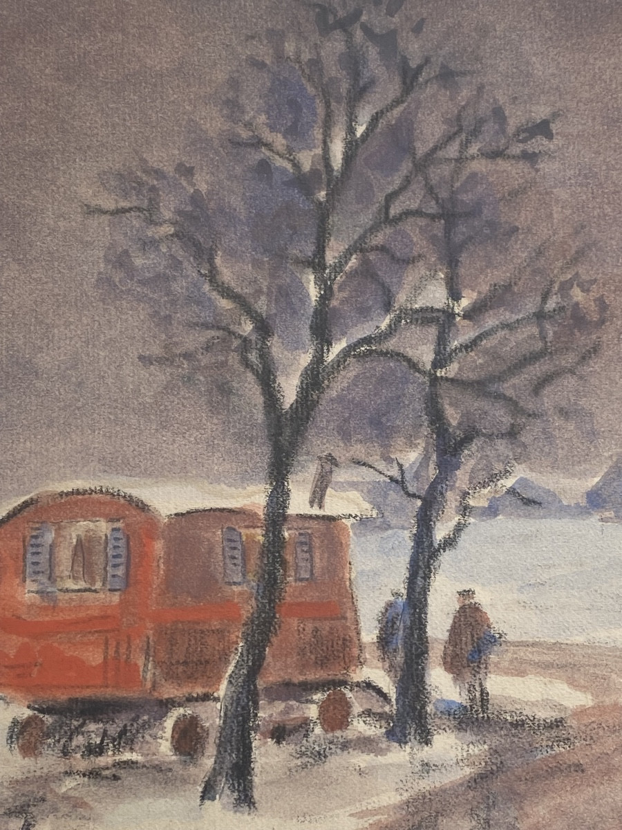 Watercolor Enhanced With Pastel, édouard Febvre, Early 20th Century -photo-4