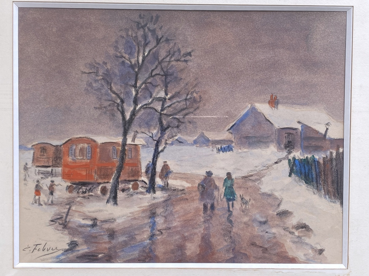 Watercolor Enhanced With Pastel, édouard Febvre, Early 20th Century -photo-5