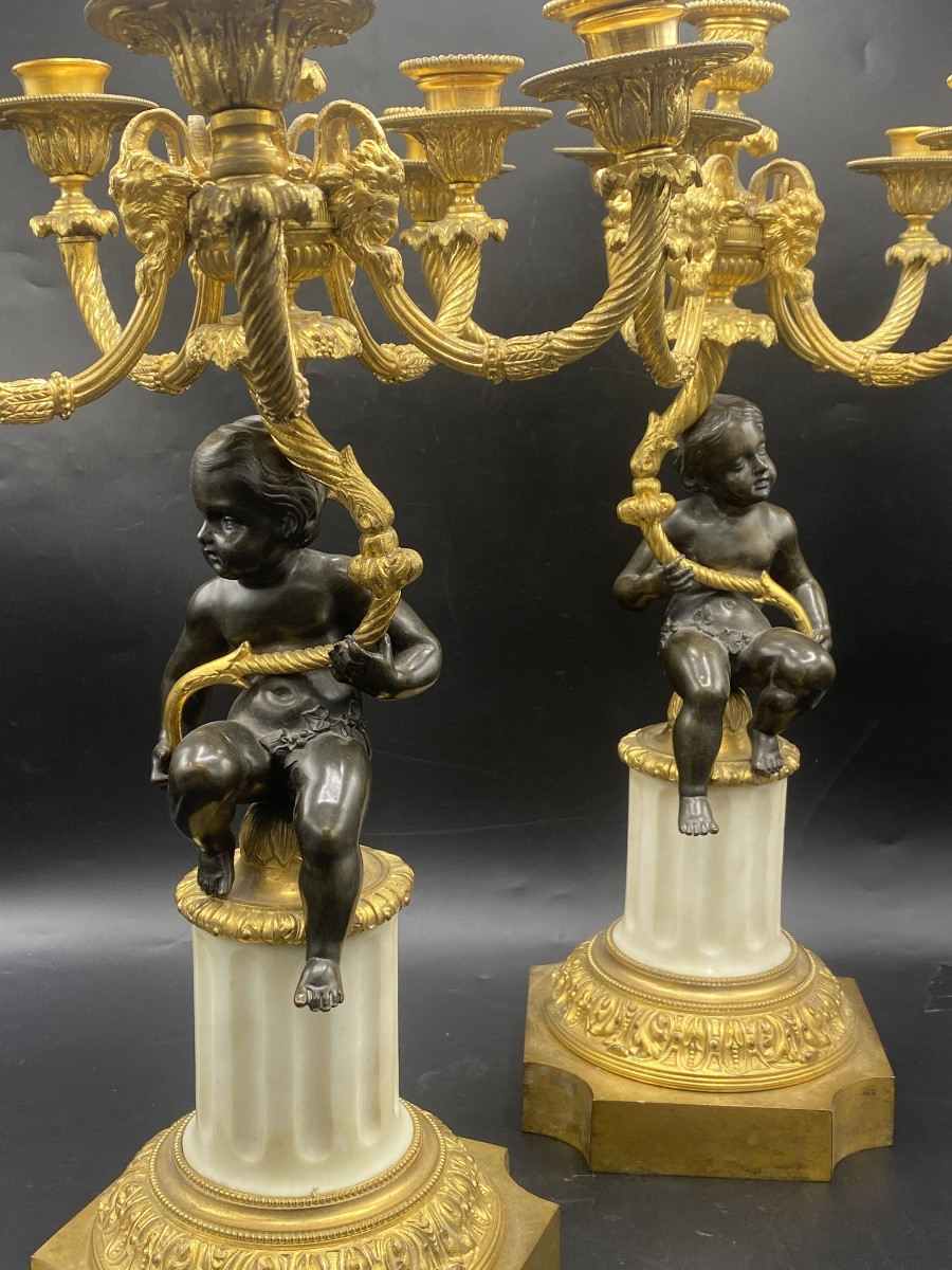 Paire de candélabres en bronze doré, 19eme 