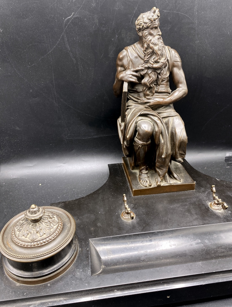 Encrier en bronze et marbre , Napoleon 3 , représentant Moïse-photo-3