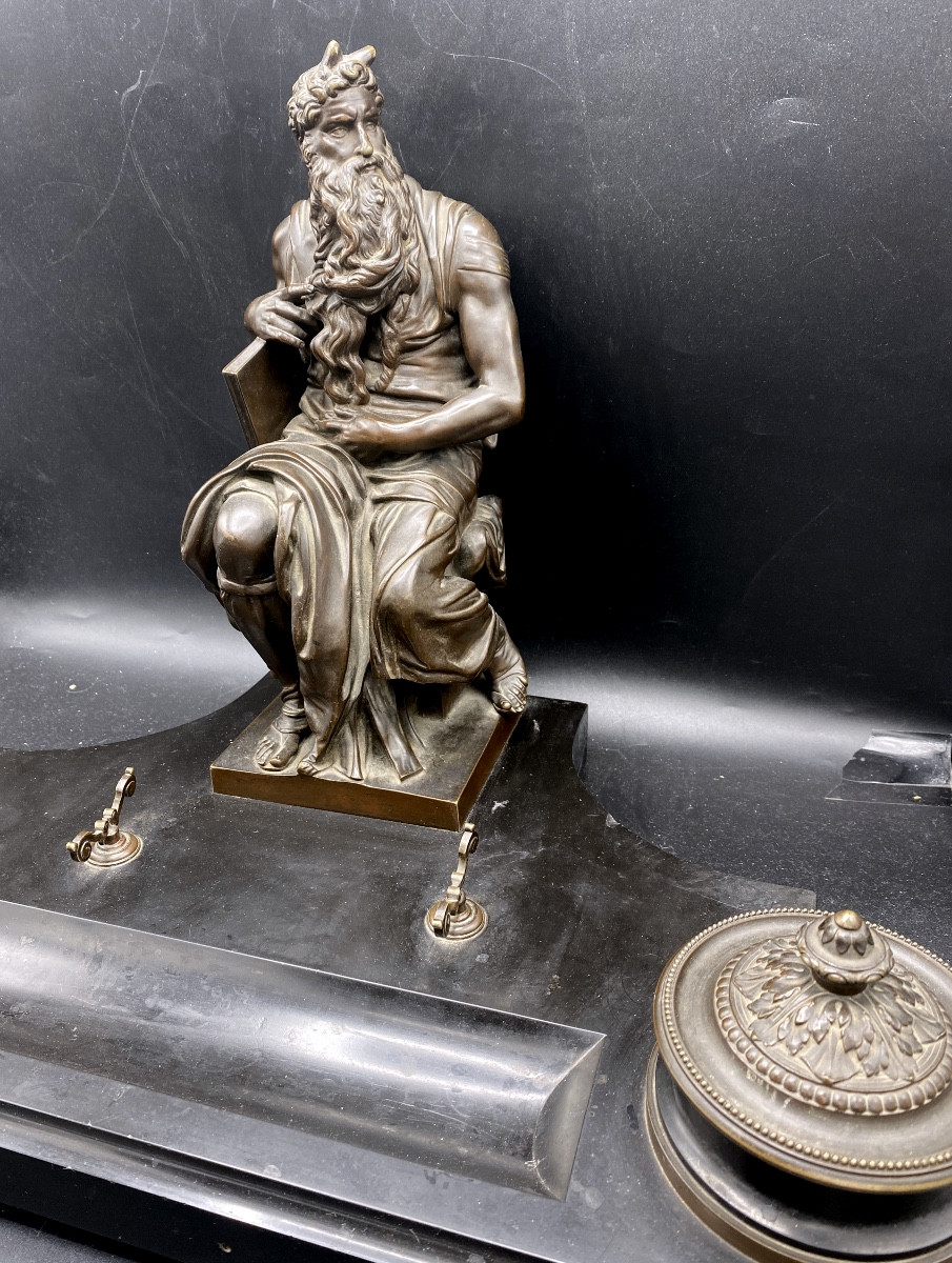 Encrier en bronze et marbre , Napoleon 3 , représentant Moïse-photo-4