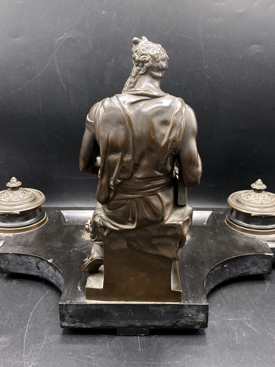 Encrier en bronze et marbre , Napoleon 3 , représentant Moïse-photo-5