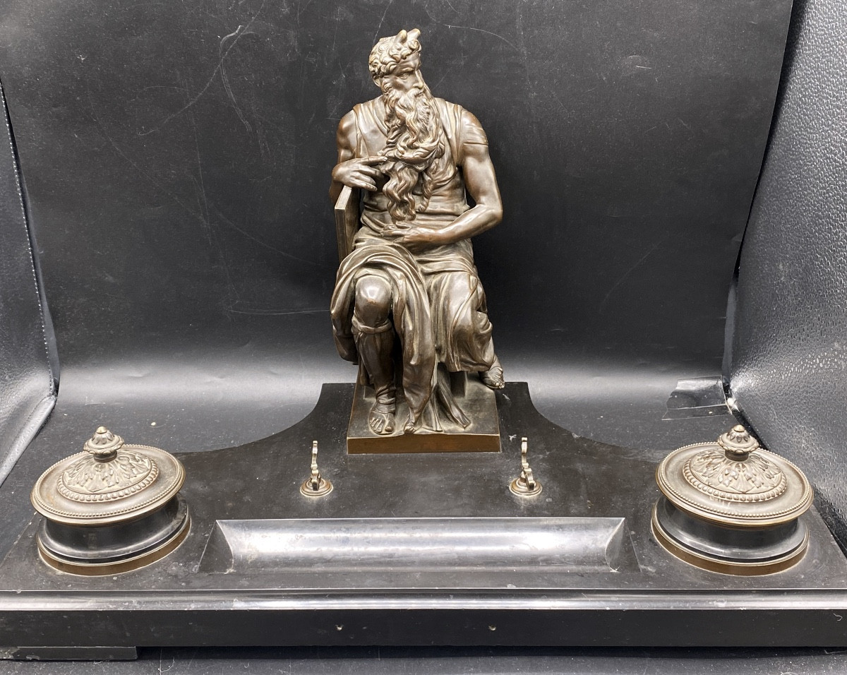 Encrier en bronze et marbre , Napoleon 3 , représentant Moïse