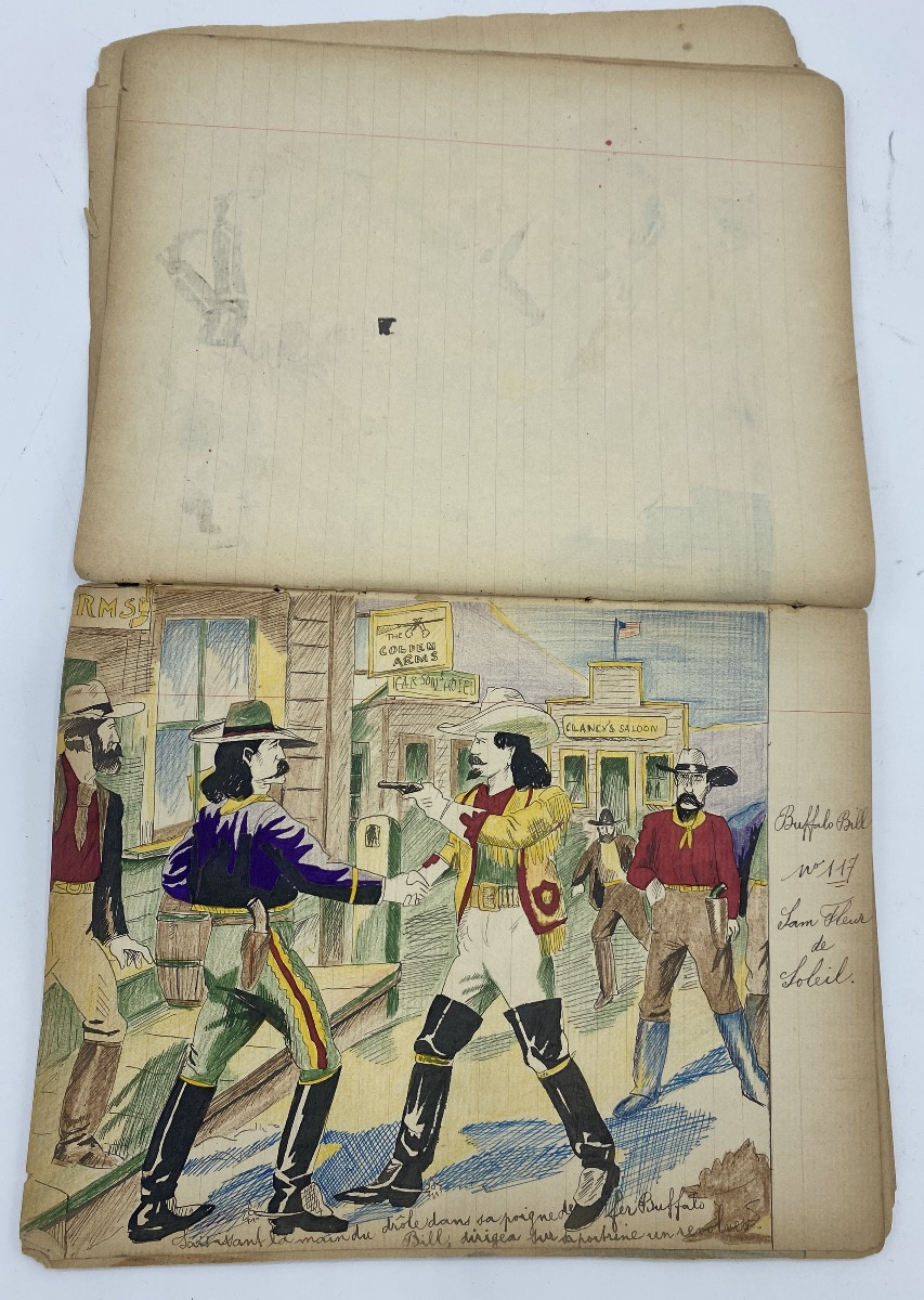 Album ,carnet d’aquarelles  début 20eme , Buffalo Bill-photo-3