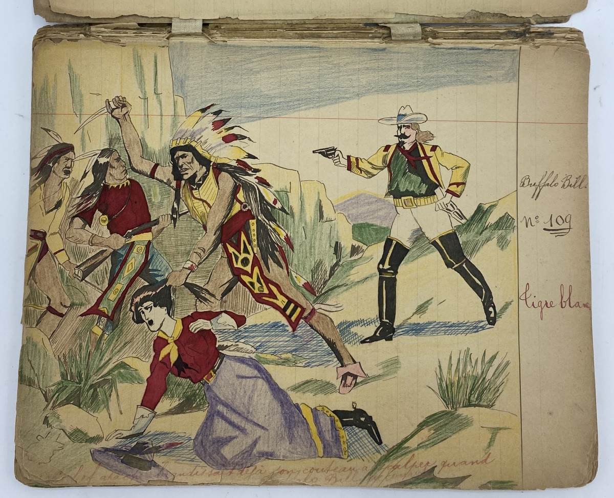 Album ,carnet d’aquarelles  début 20eme , Buffalo Bill