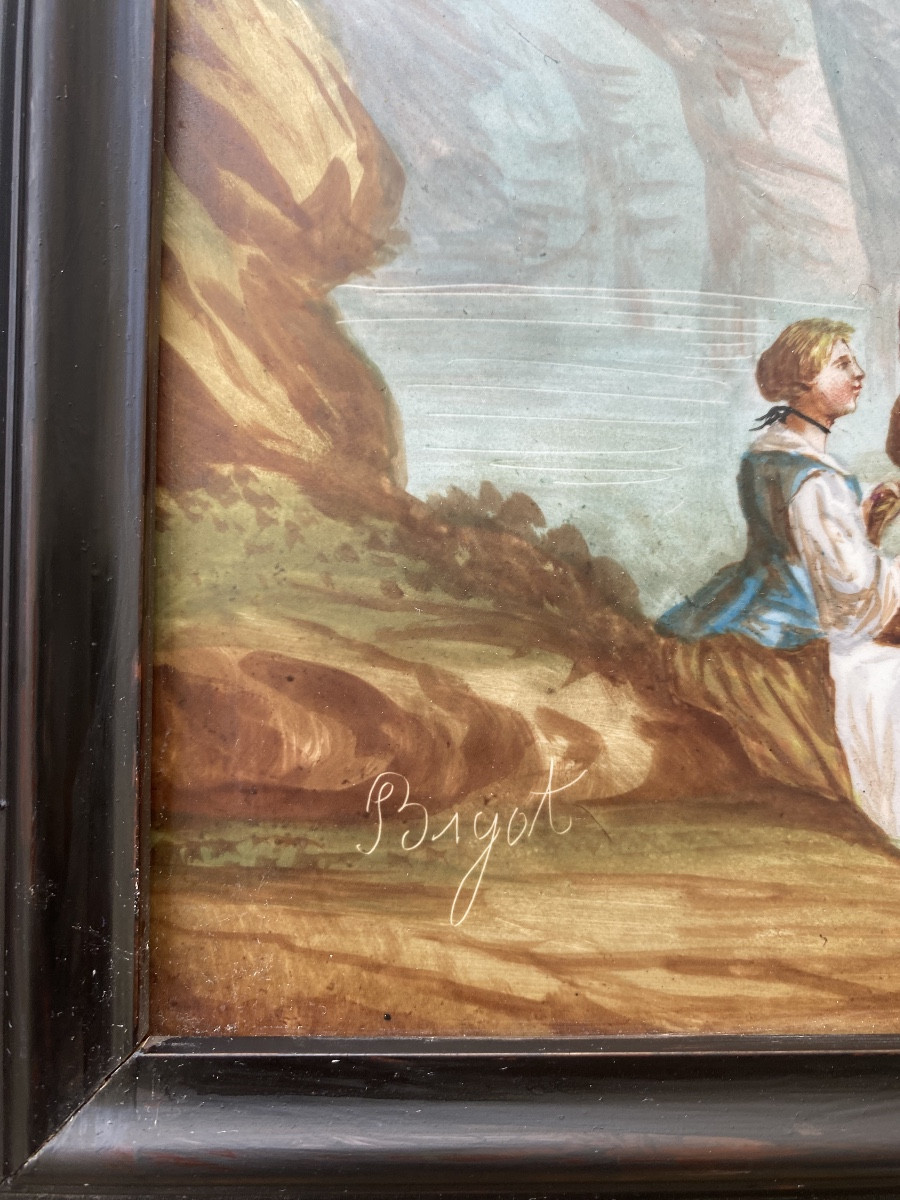 Paire de tableaux sur porcelaine signée Bigot, marine -photo-4