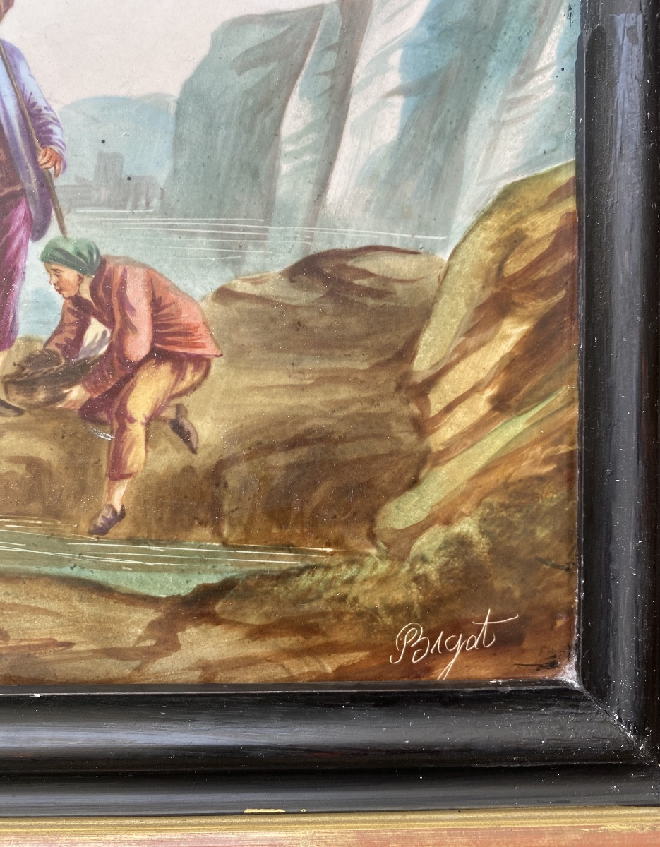 Paire de tableaux sur porcelaine signée Bigot, marine -photo-1