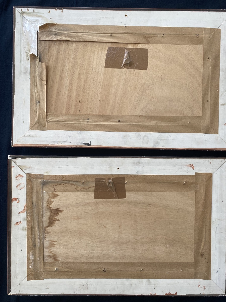 Paire de tableaux sur porcelaine signée Bigot, marine -photo-6