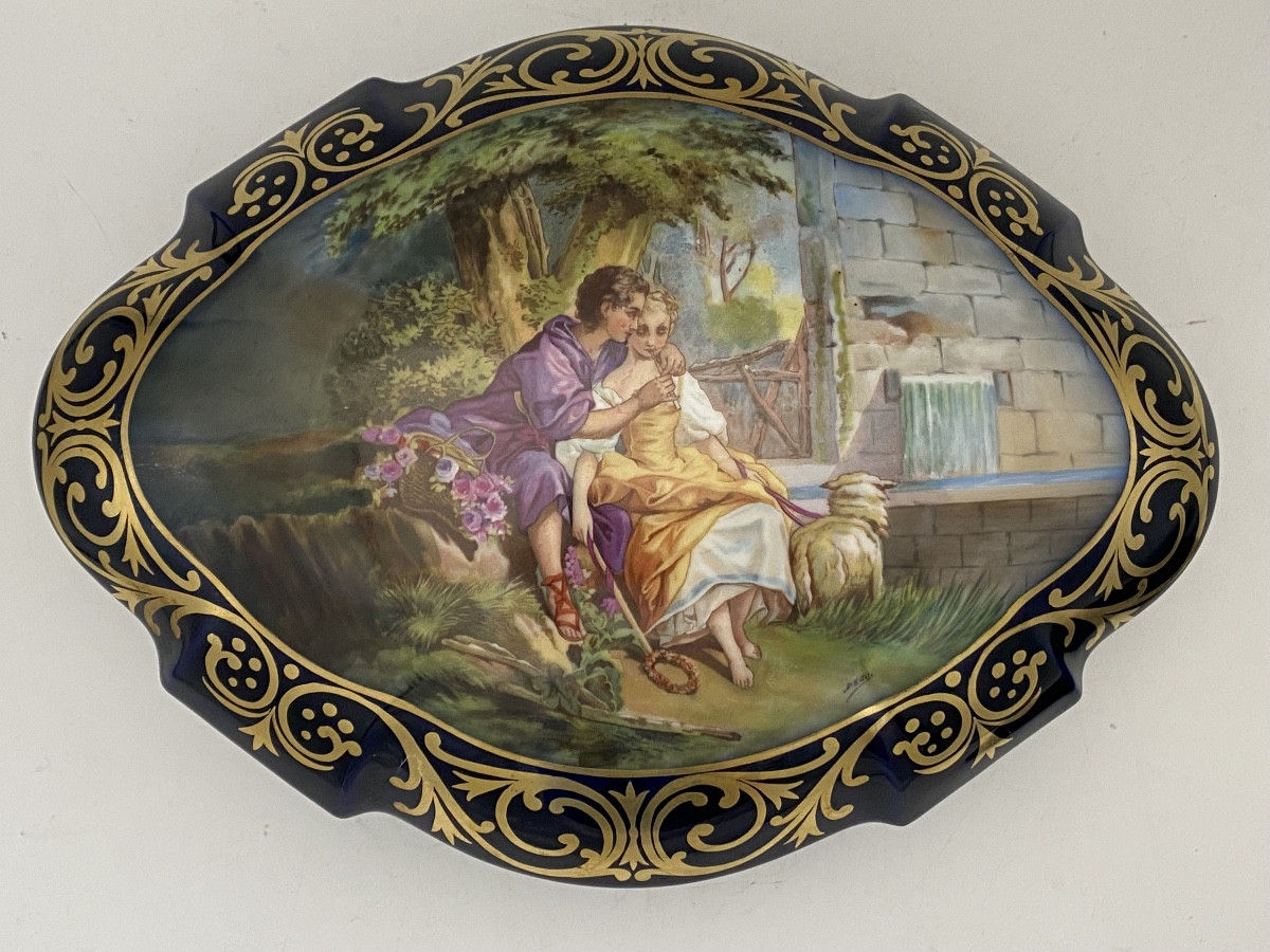 Grande Bonbonnière , boîte en porcelaine peinte 19eme -photo-3