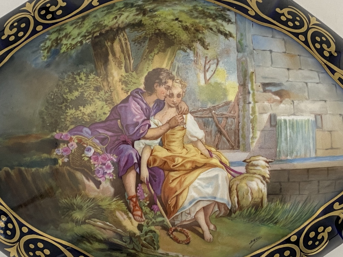 Grande Bonbonnière , boîte en porcelaine peinte 19eme -photo-3