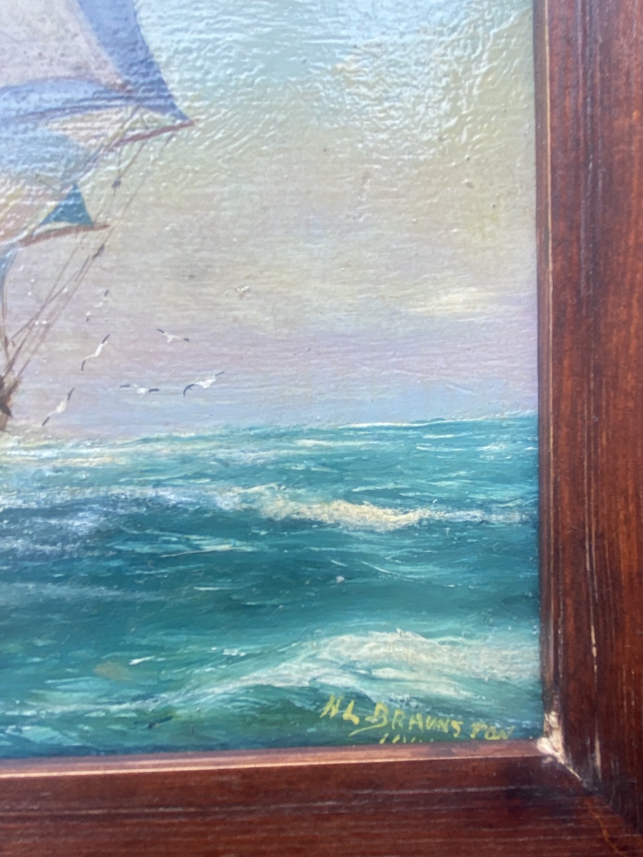 Paire de Marines sur bois par Hl Braunston -photo-2