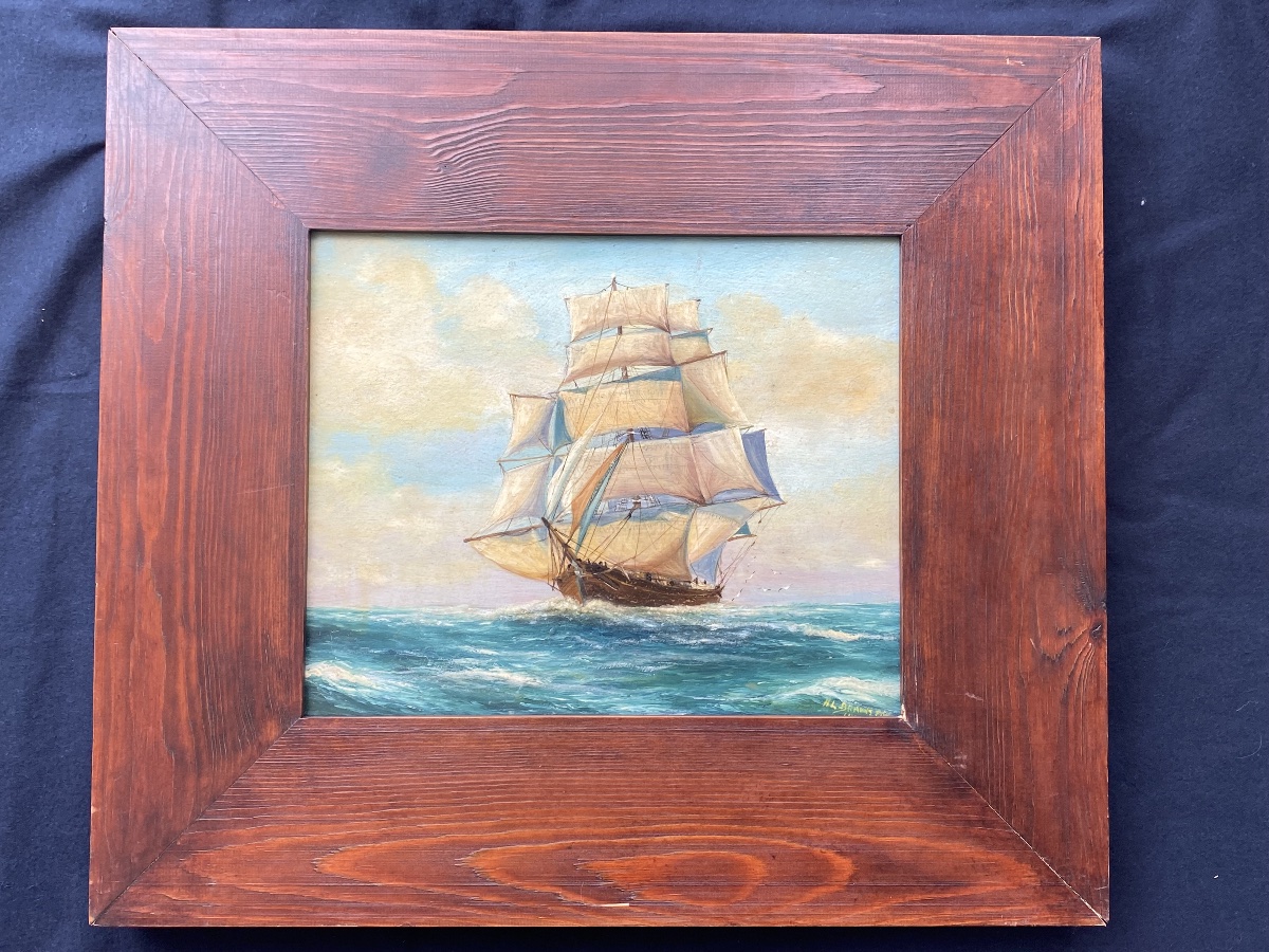 Paire de Marines sur bois par Hl Braunston -photo-7