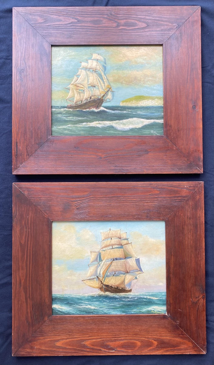Paire de Marines sur bois par Hl Braunston 