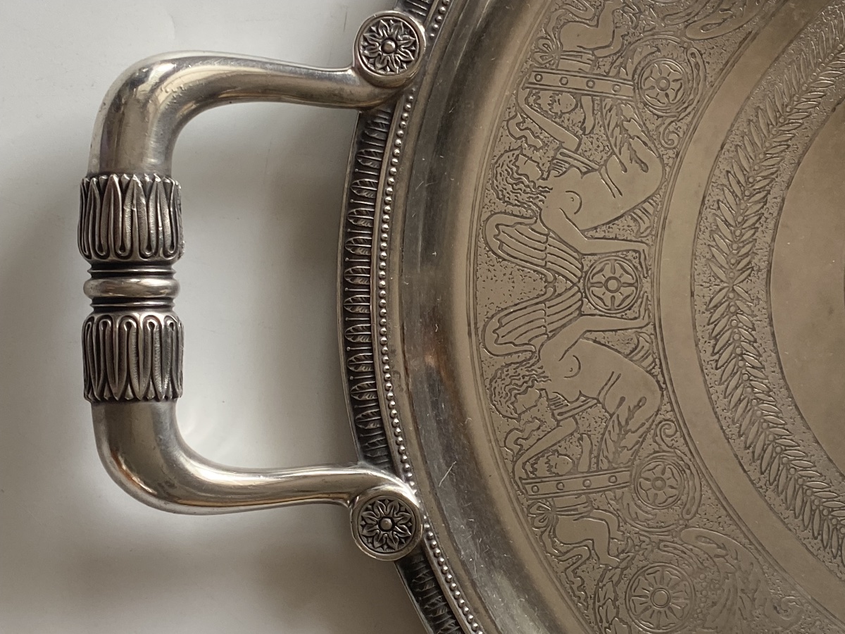 Large Silver-plated Metal Tray, "malmaison" Model By Christofle -photo-3