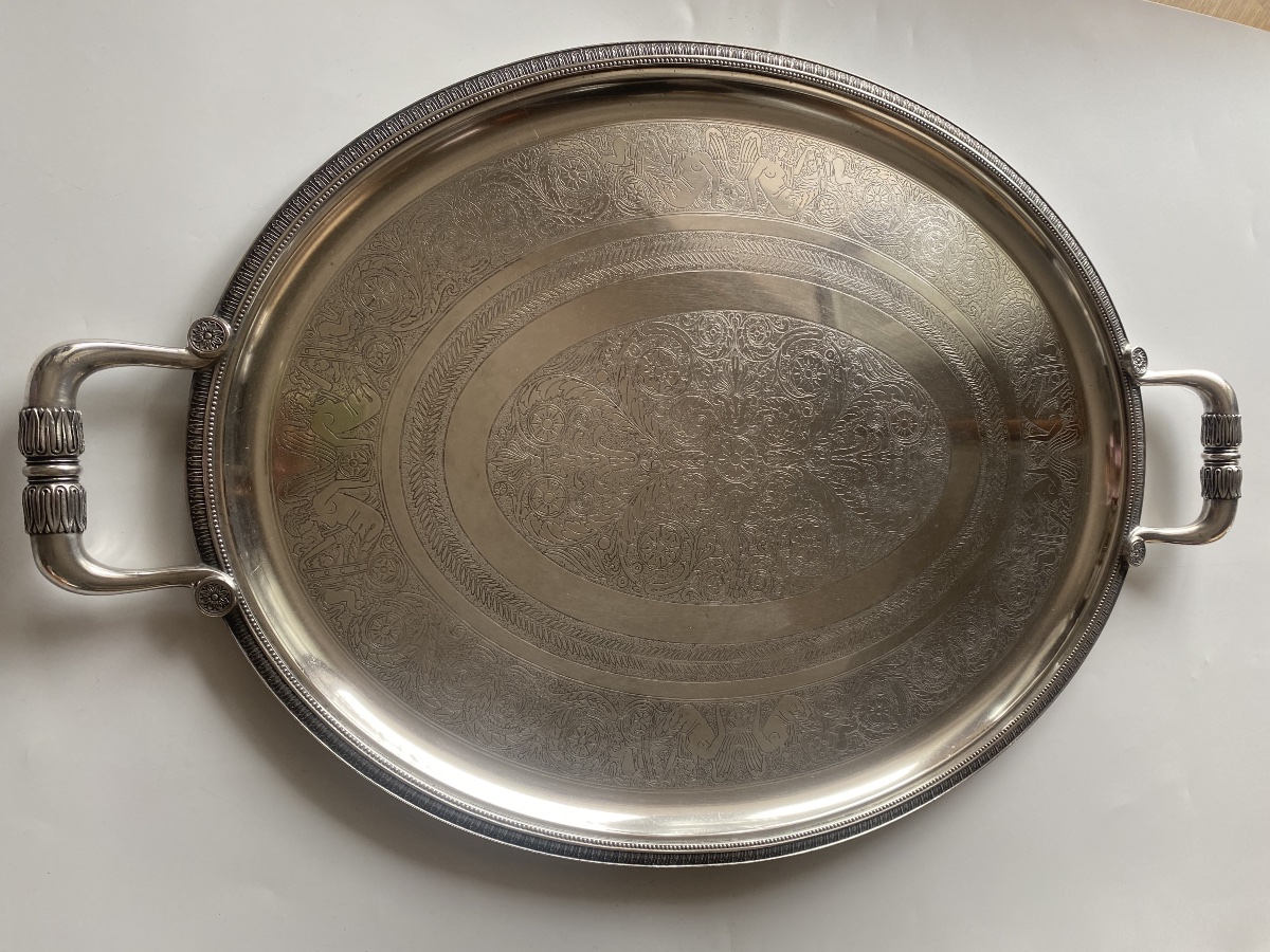 Large Silver-plated Metal Tray, "malmaison" Model By Christofle -photo-2
