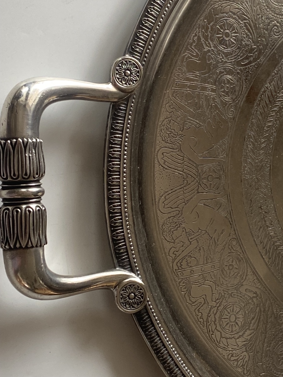 Large Silver-plated Metal Tray, "malmaison" Model By Christofle -photo-5
