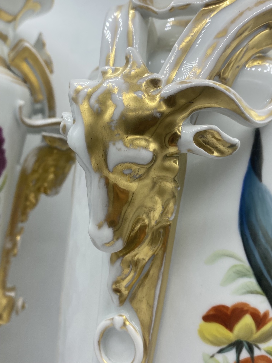 Paire de grands vases en Porcelaine de Paris , 19eme , fleurs -photo-3