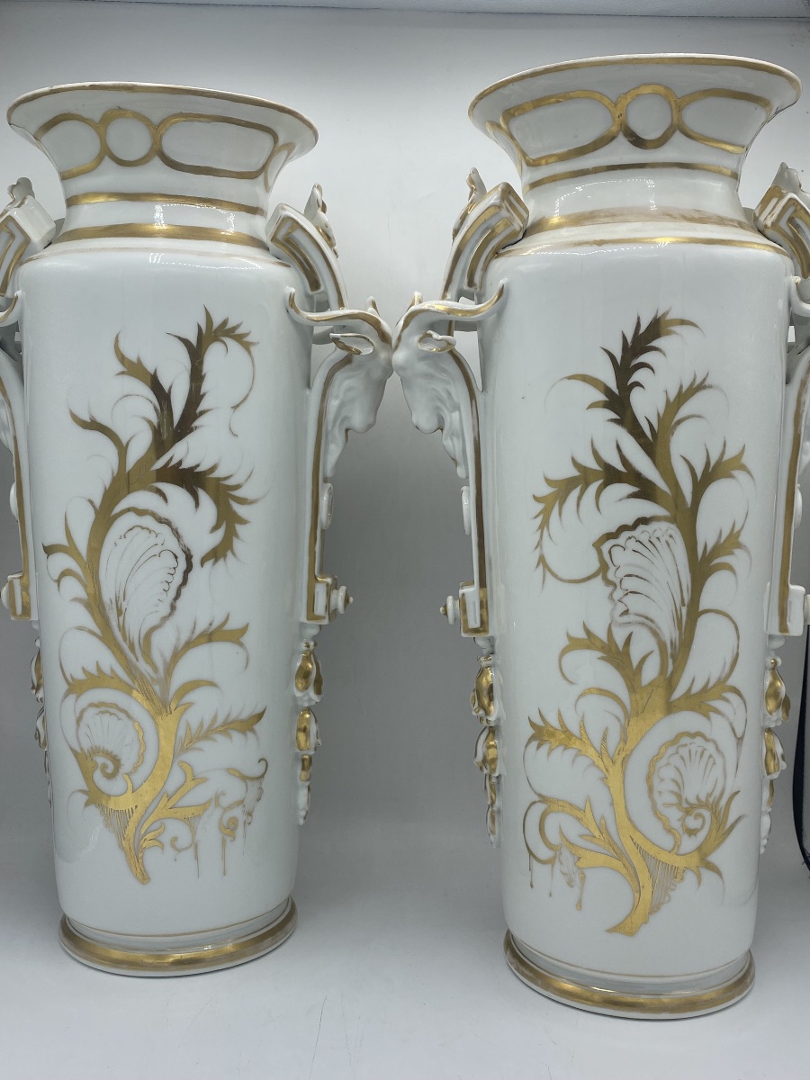 Paire de grands vases en Porcelaine de Paris , 19eme , fleurs -photo-4