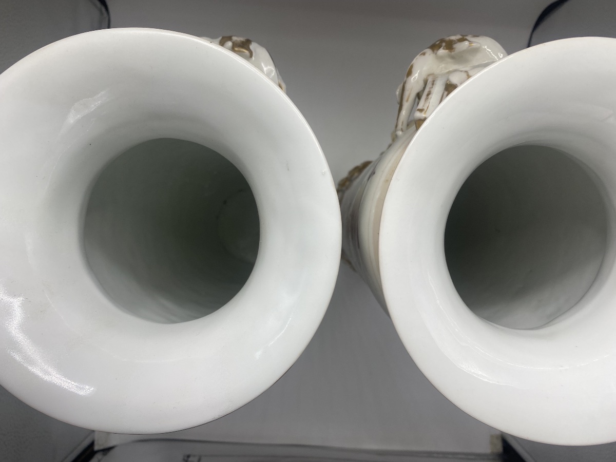 Paire de grands vases en Porcelaine de Paris , 19eme , fleurs -photo-6