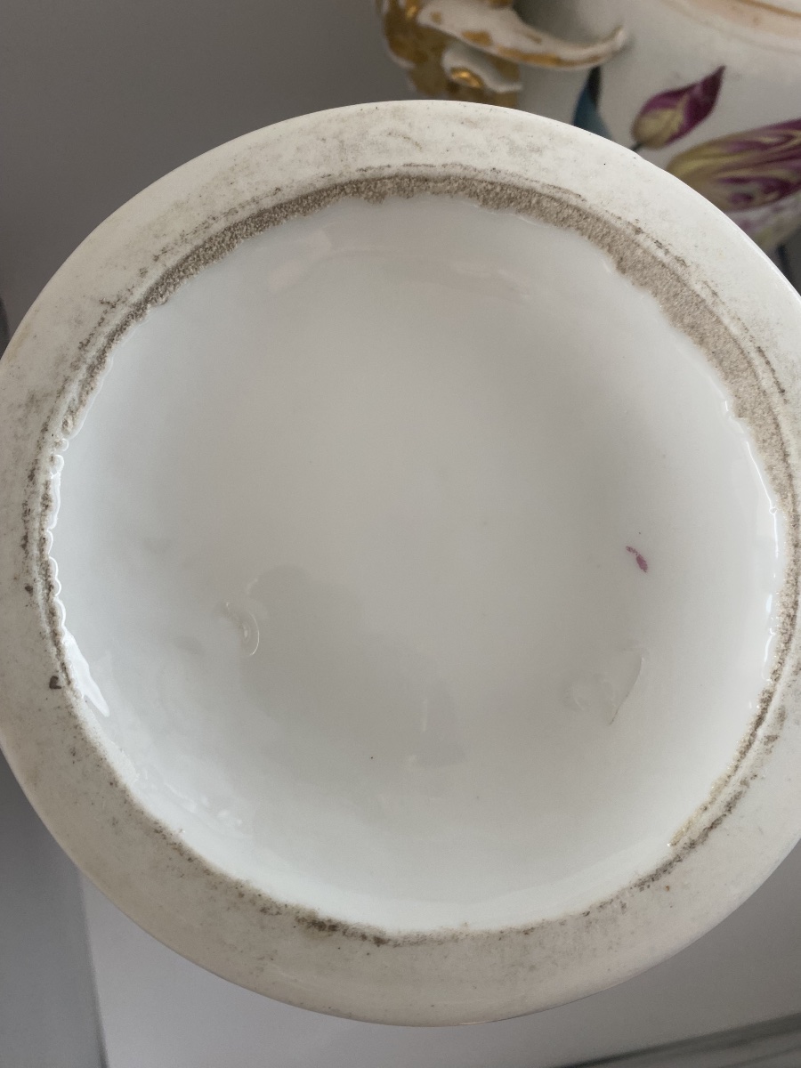 Paire de grands vases en Porcelaine de Paris , 19eme , fleurs -photo-7