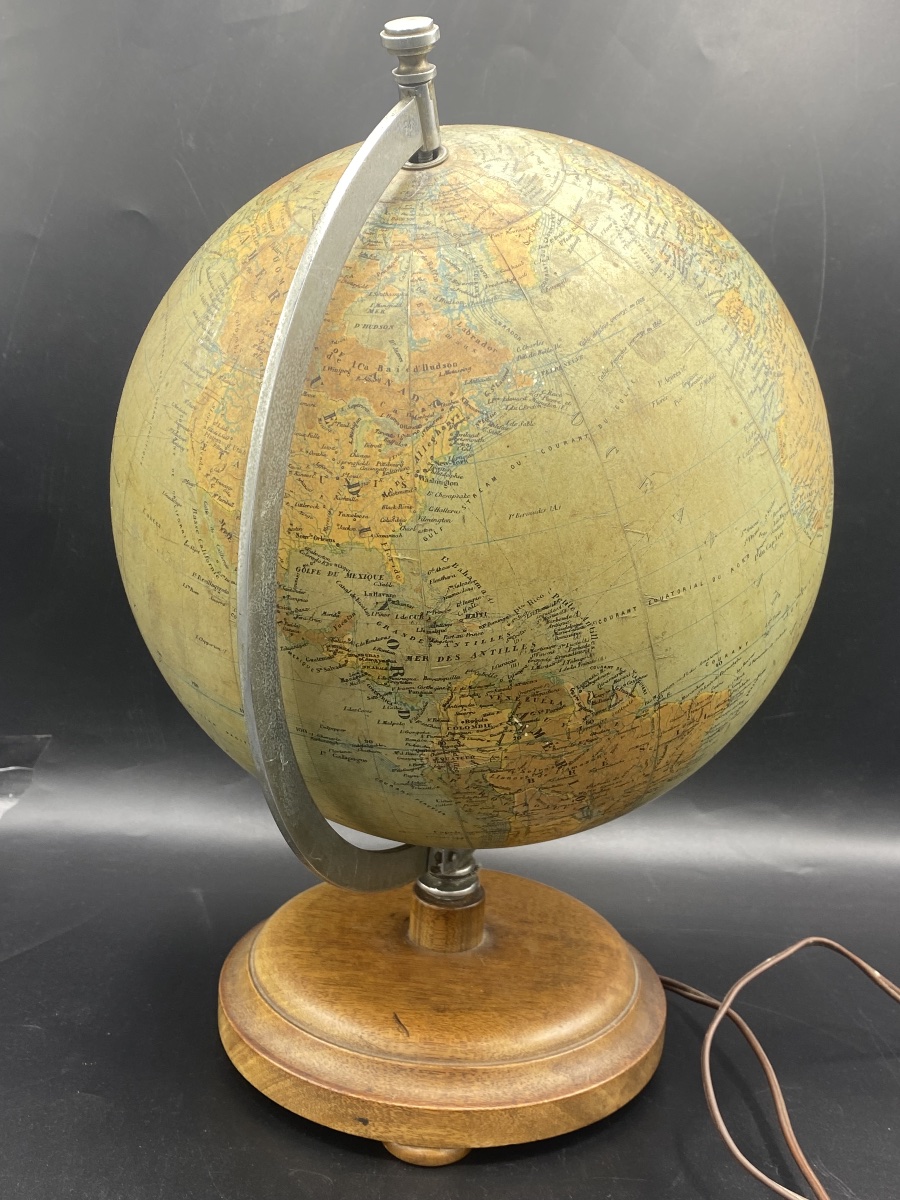 Globe terrestre , mappemonde en verre et papier ,E. Bertaux  éditeur G. Thomas -photo-3