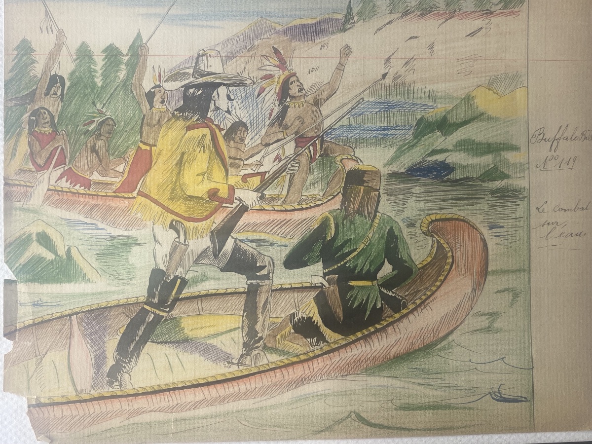 13 aquarelles Buffalo Bill etc… , début 20eme -photo-1