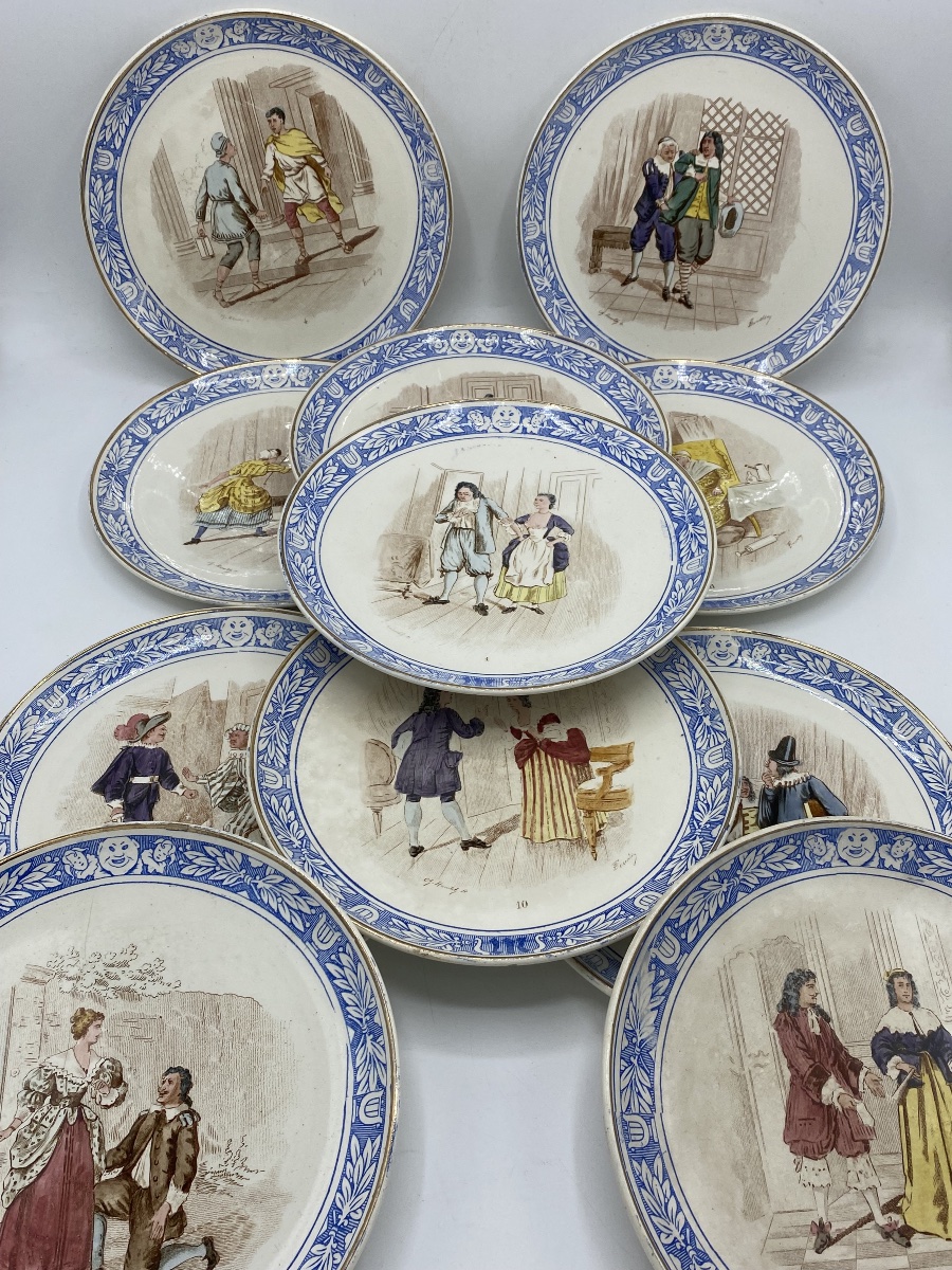 Série d’assiettes en faïence terre de fer , Creil et Montereau 