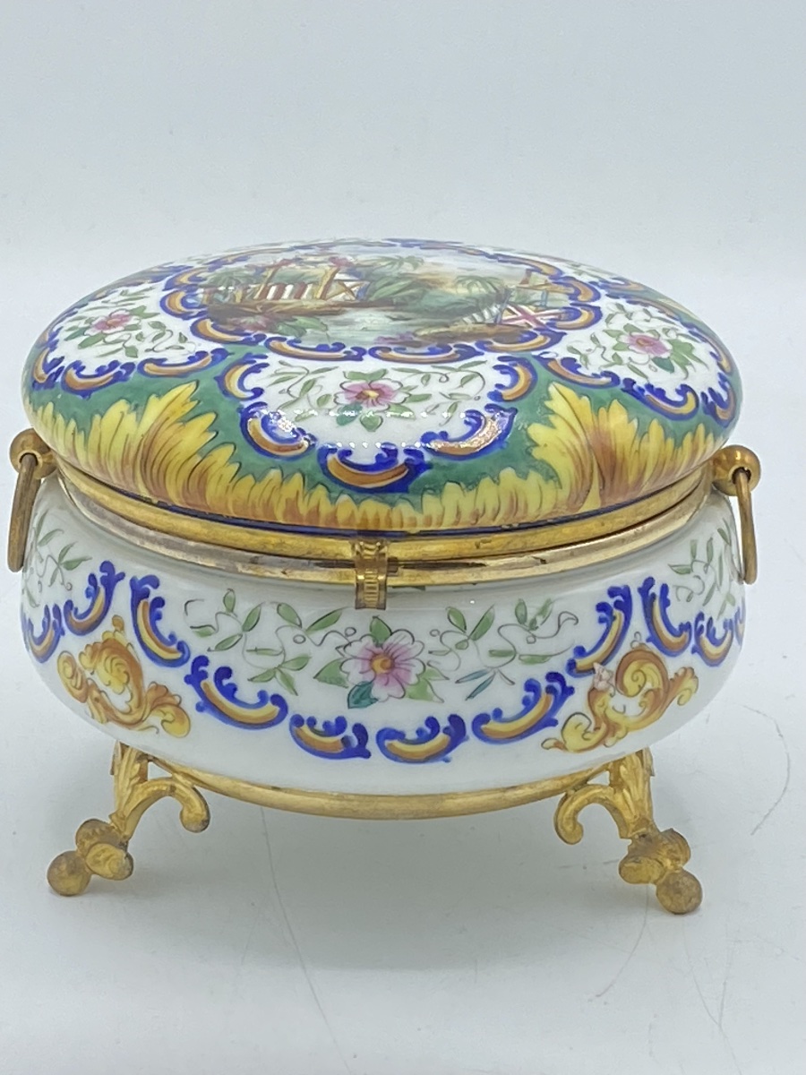 Gift Set, Porcelain And Bronze Painted Candy Box 