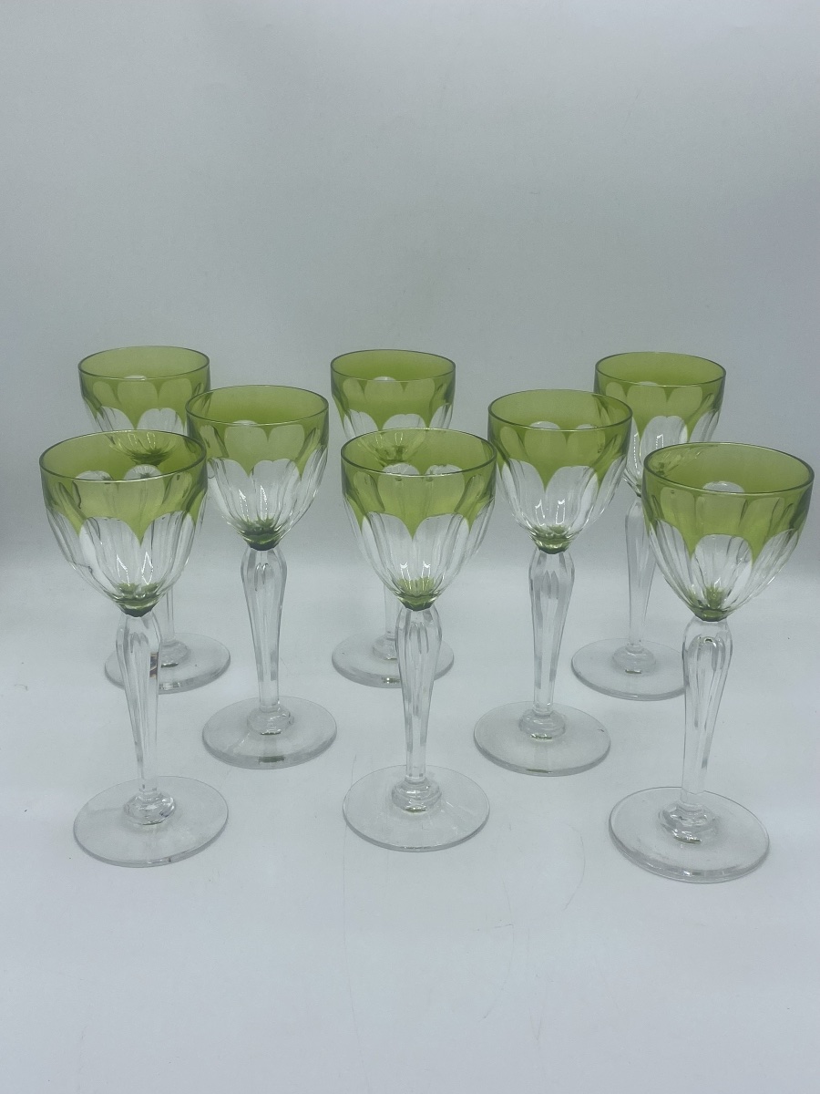 Verres a vin  , Roemer , en cristal vert chartreuse Val saint Lambert 