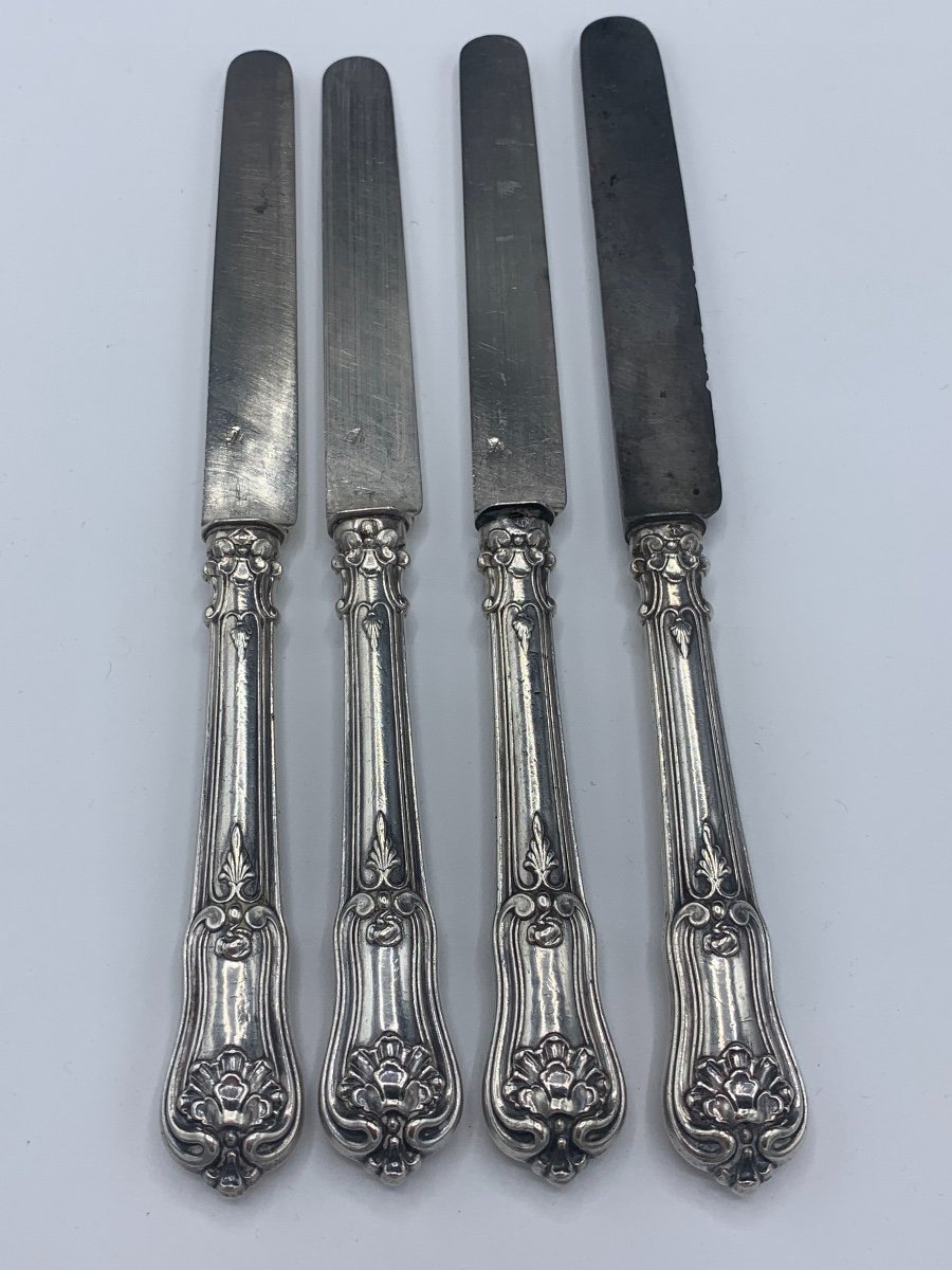 4 Dessert Knives In Silver And Coat Of Arms 19th-photo-2