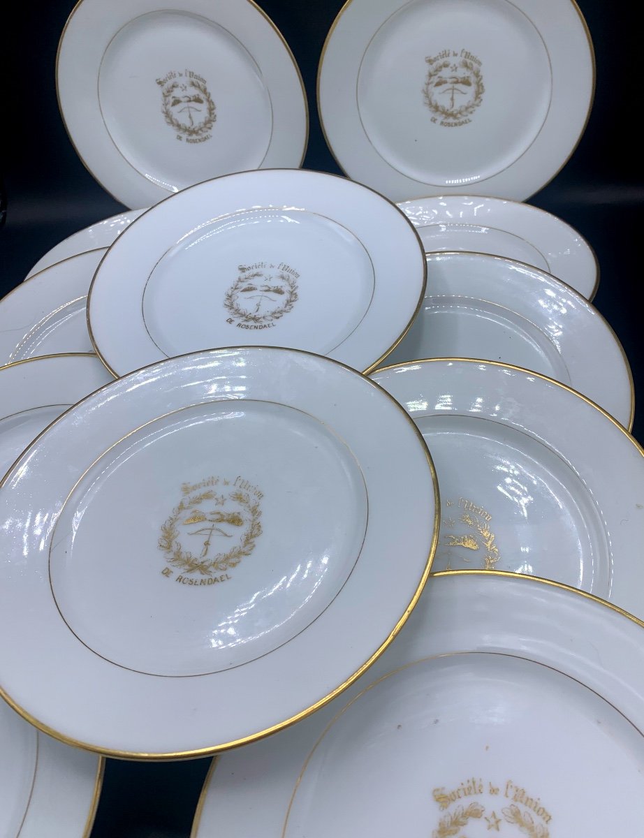 Assiettes à Dessert En Porcelaine De Paris , 19eme , Société De L’union De Rosendael -photo-2