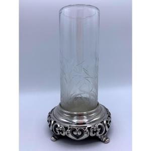 Engraved Crystal Vase And Silver Bronze Mount, Art Nouveau Period