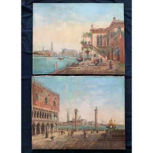 Pair Of Oils On Canvas, Venice, Italy, F De Luca, Late 19th Century