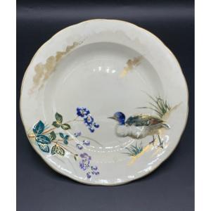 Earthenware Plate From Longwy, 19th, Duck 