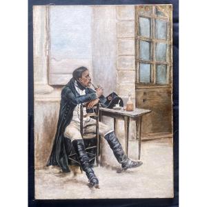 Oil On Canvas, Soldier Of The 1st Empire, Late 19th Century 