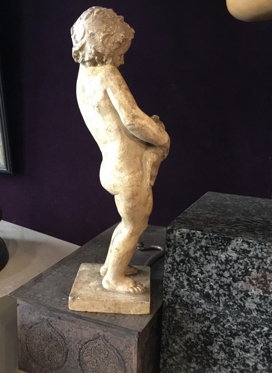 C. Cassou - Sculpture Plâtre Petite Fille Au Chat-photo-2