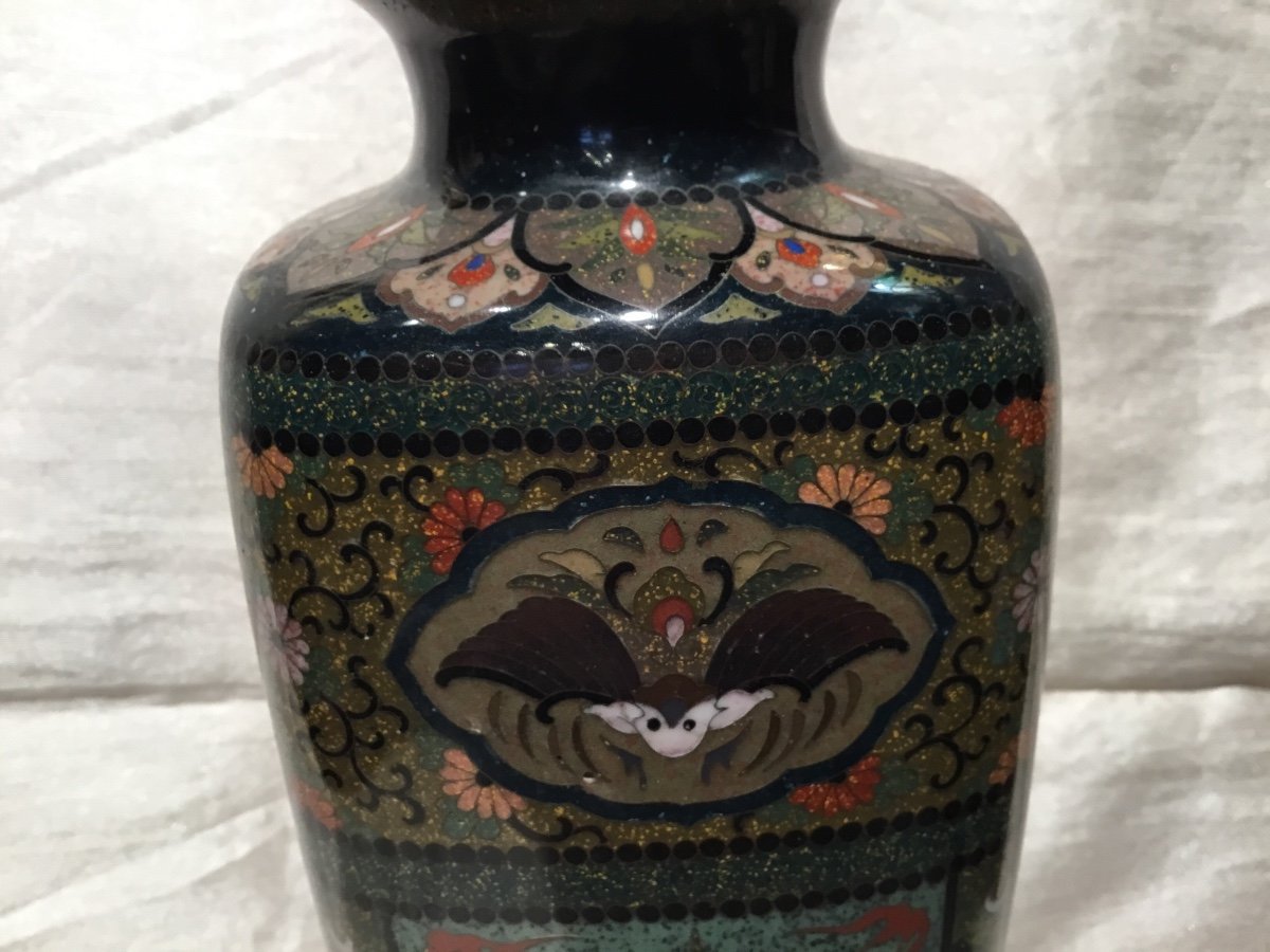 Japon 19ème - Vase En Cloisonné émail à Décor De Coq-photo-5