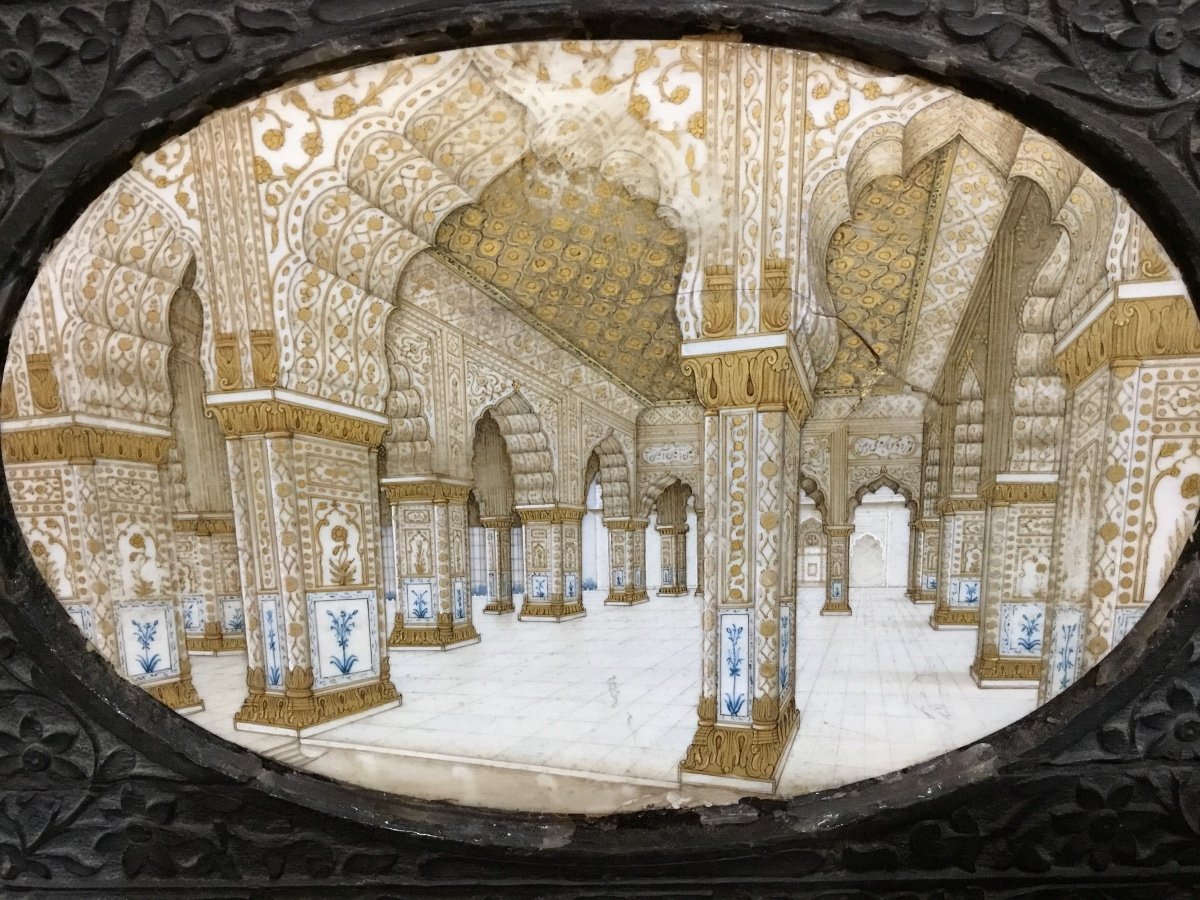 Miniature Interior Of Mosque Ebony Frame 19th-photo-2