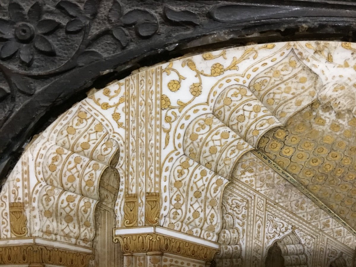 Miniature Interior Of Mosque Ebony Frame 19th-photo-3