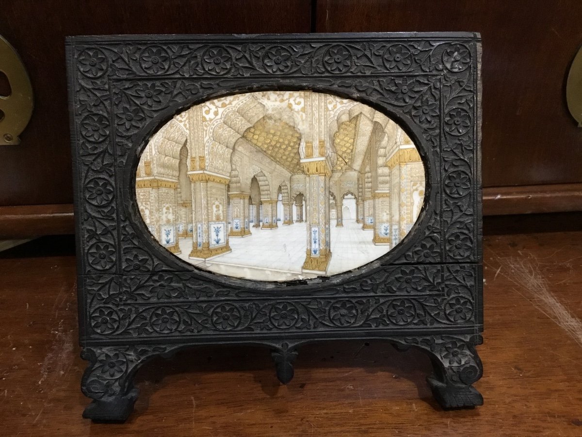 Miniature Interior Of Mosque Ebony Frame 19th