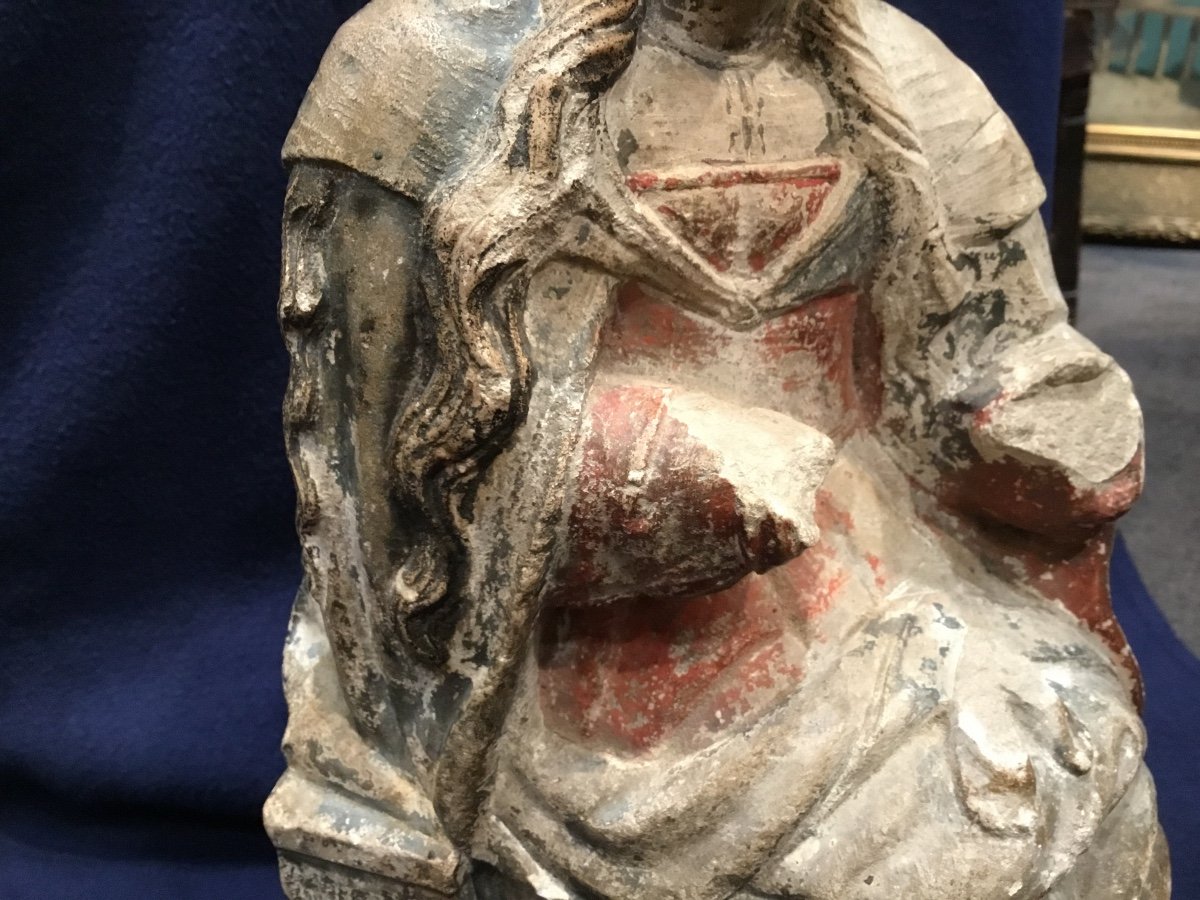 16th - Polychrome Virgin In Stone France-photo-2