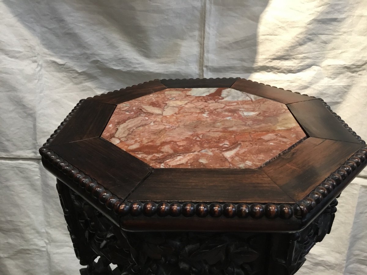 China 19th - Exotic Wood And Marble Stool-photo-1