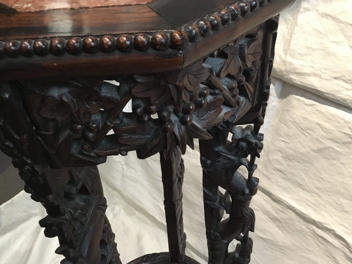 China 19th - Exotic Wood And Marble Stool-photo-3