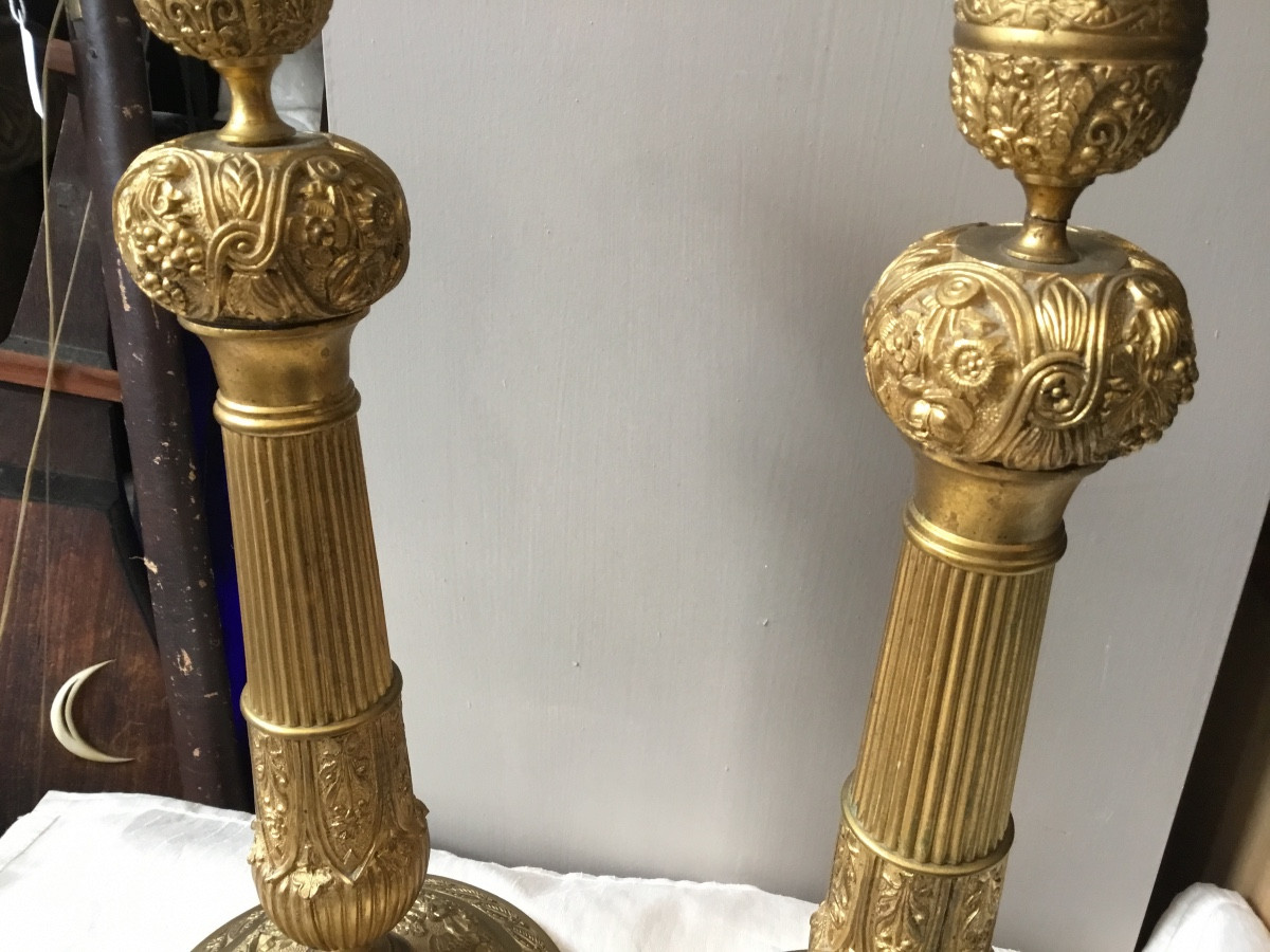 Pair Of Early 19th Century Gilt Bronze Candlesticks -photo-3