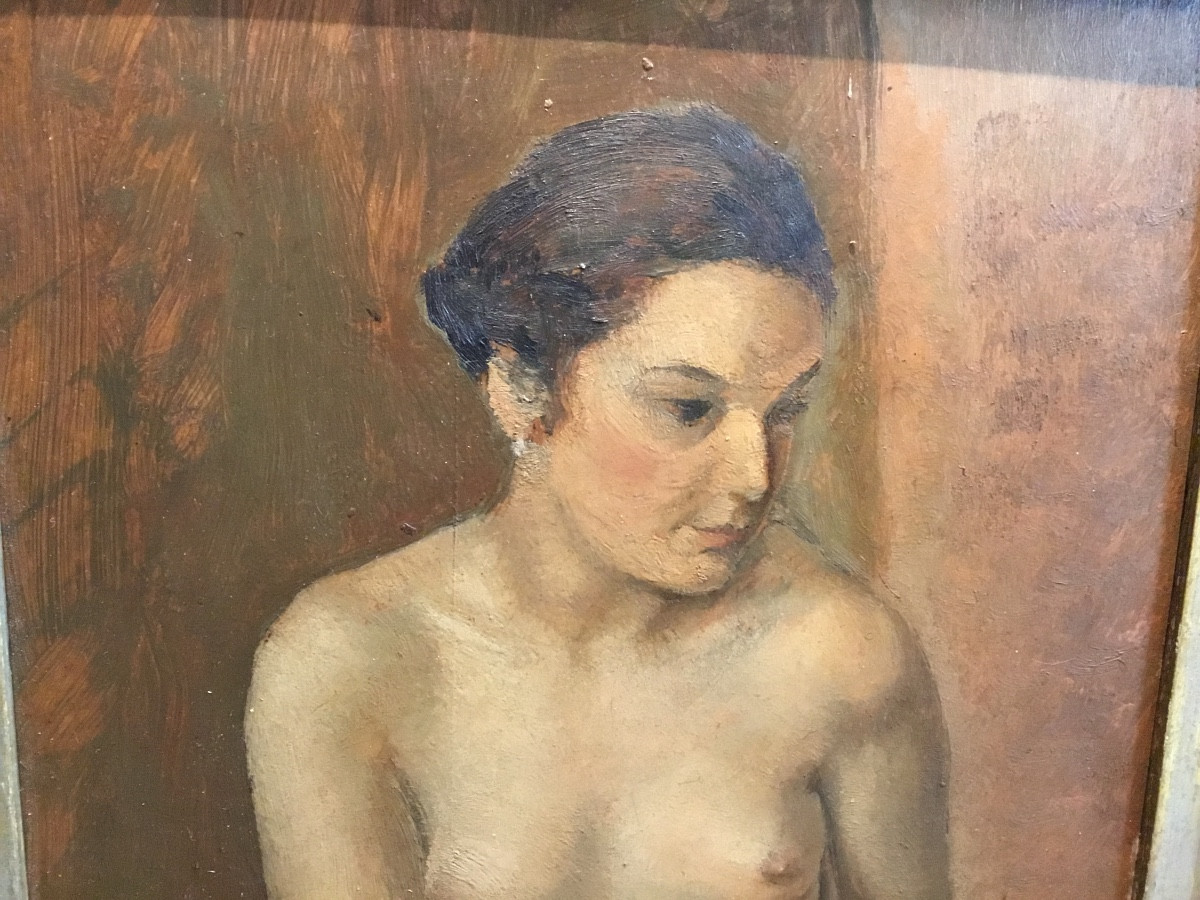 A. Brux - Painting Circa 1950 - Seated Nude-photo-2