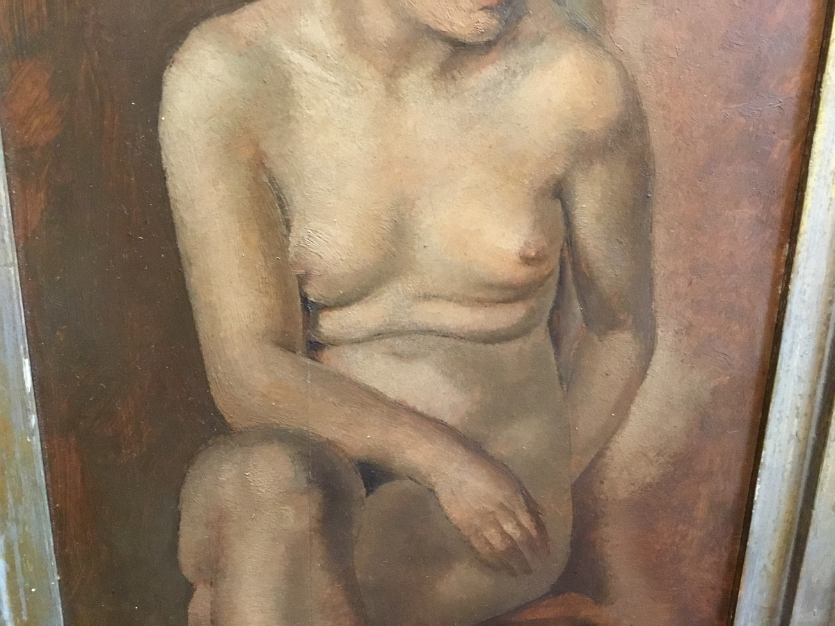 A. Brux - Painting Circa 1950 - Seated Nude-photo-3