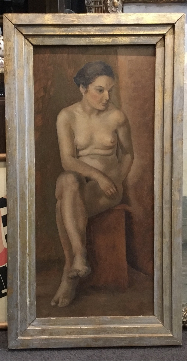A. Brux - Painting Circa 1950 - Seated Nude